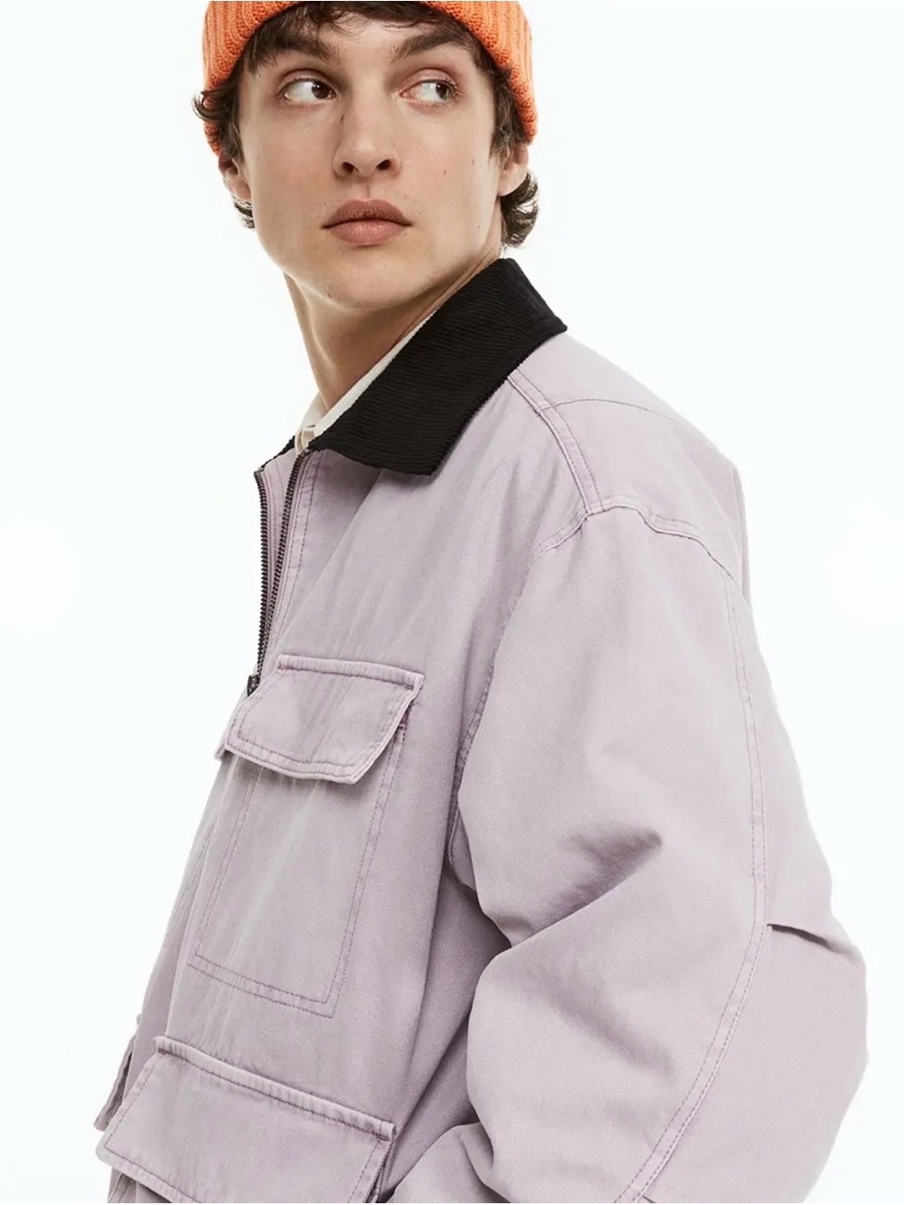 H&M Regular Fit Utility Pure Cotton Jacket with Corduroy Collar